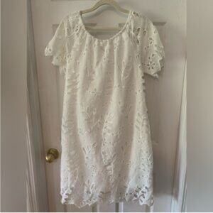 White knee length eyelet off or on the shoulder dress EST 1946 brand
